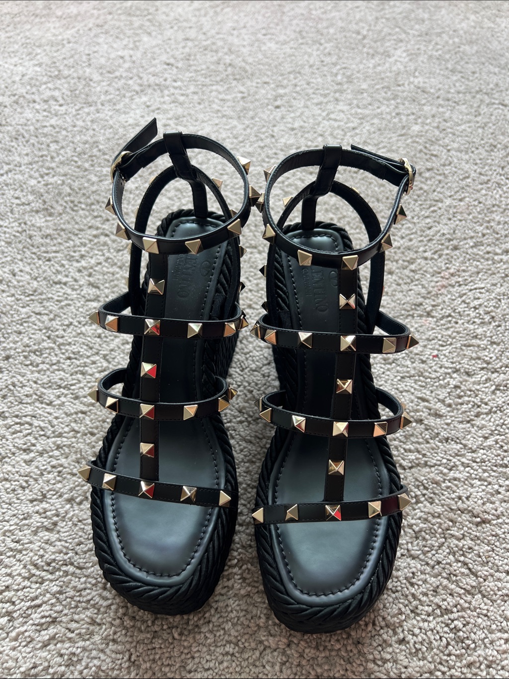 Valentino Garavani Black Studded Wedge Sandals
